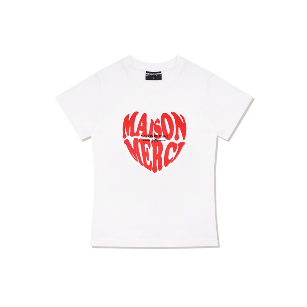 FABULOUS ARCHIVE 女性用ハートブラーロゴスパンシングルジャージー半袖 T シャツホワイトレッド (FCD2TS517W)