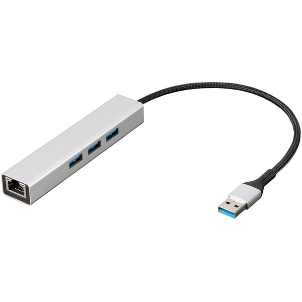 UH-3L353SL LANアダプタ付USB3.2Gen1Type-A 3ポートアルミハブ シルバー