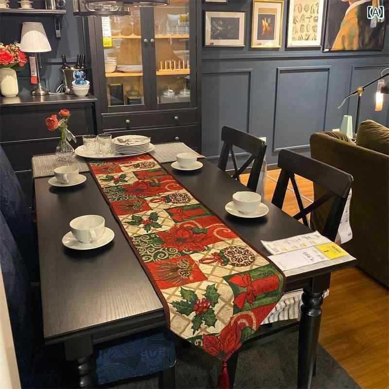 テーブルクロス クリスマス ホリデー 赤 花 フラグ ロング マット センター ランナー ホーム パーティー ダイニング リビング おしゃれ セット