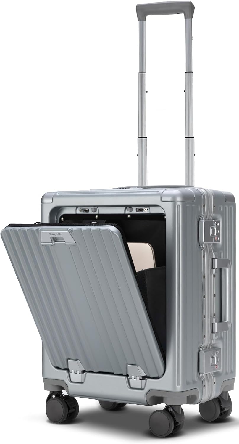[Bargiotti] スーツケース フロントオープン アルミフレーム キャリーケース 小型 前開き 機内持ち込み キャリーバッグ ABS+PC 超軽量 耐衝撃 静音