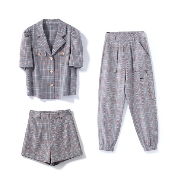 TZ8G38 リエチェック柄3点セット