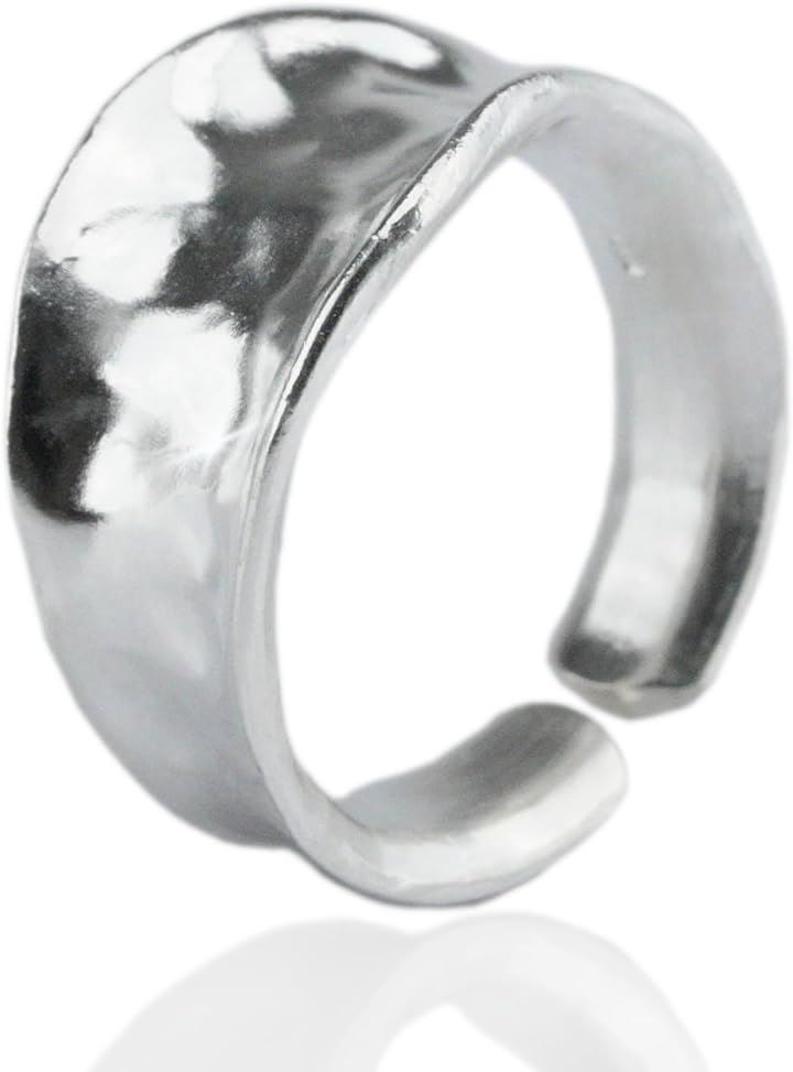 sv925 メンズ指輪 シルバーリング フリーサイズ 槌目 凸凹 人気 シンプル 鎚目 親指 人差し指 調整 可能(シルバー)