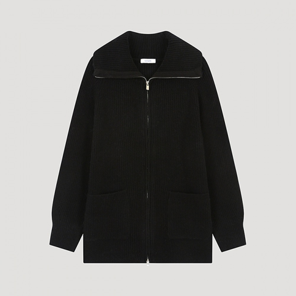 (Shes Miss) ワイドカラージップアップカーディガン_SSKCDO42670_BK 5,400円