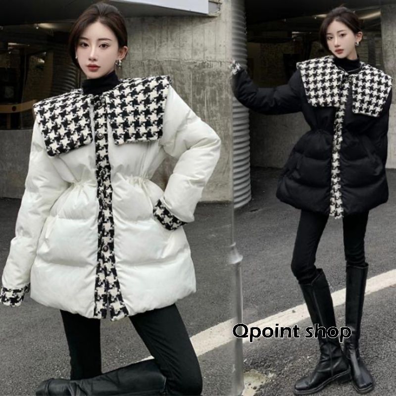 2色 千鳥格子 長袖 ミディア今週の割引は 25% オフですム丈 中綿コート ウエストマーク アウター レディース 春秋冬 厚手 6,589円