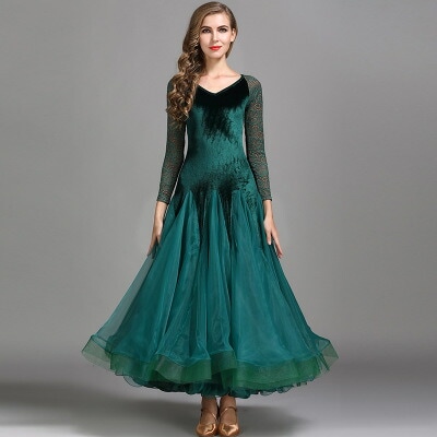 【受注生産S/M/L/XL/2XL】4色展開　社交ダンス 衣装 モダンドレス ラテンドレス ラテン衣装 社交ダンスドレス 大きい裾 豪華なドレス　ダンス衣装 ワンピース ダンス衣装 ダンス発表会 競技