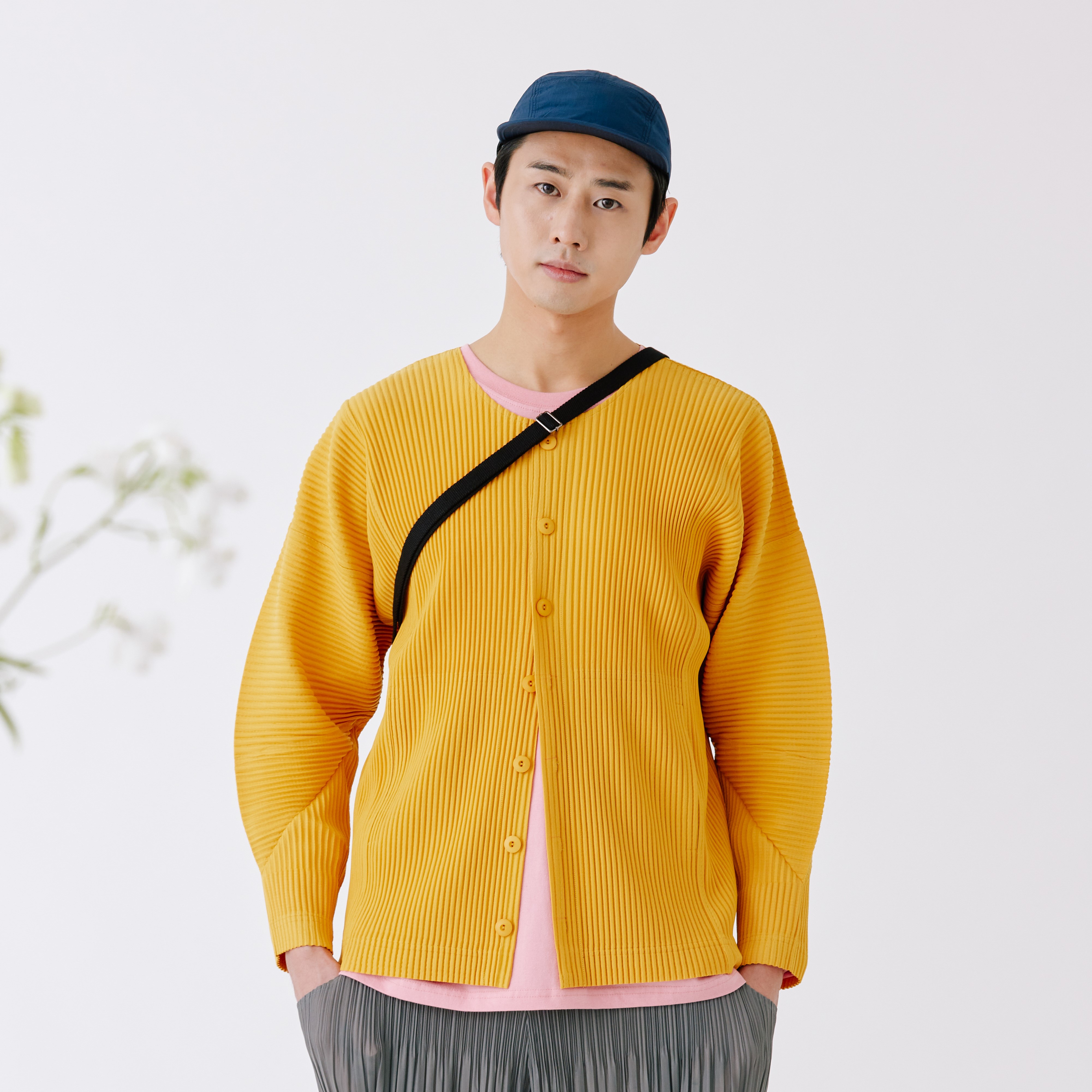 プリッツ クルーネック カーディガン YELLOW ユニセックス プリッツのセット プリーツパンツ しわ オムプリーツ プリッツプリッツ プリッツカーディガン