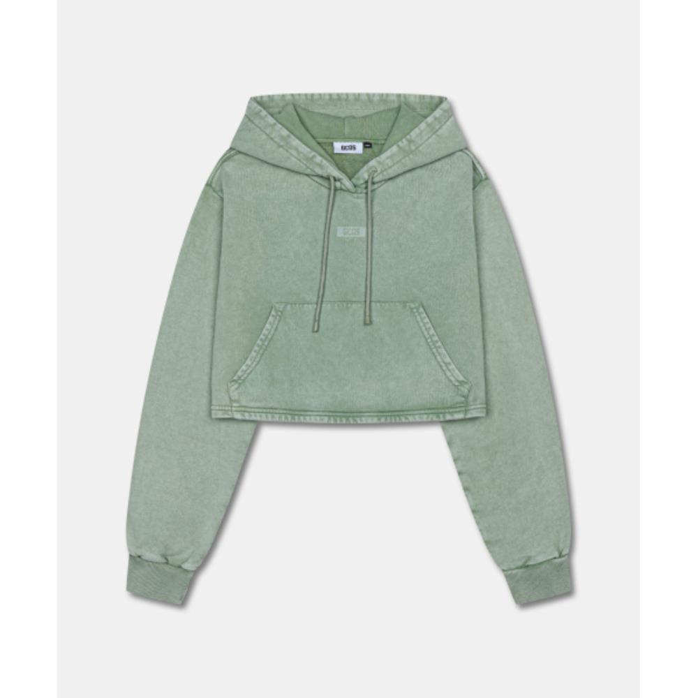 GCDS STONE WASHED CROP HOODIE DKSHA21025GR