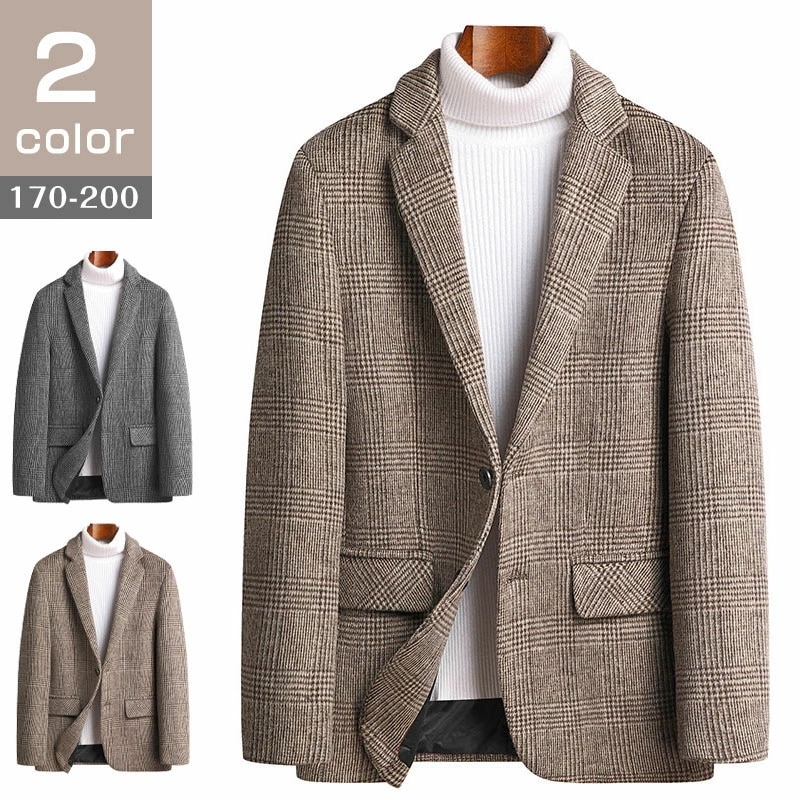 テーラードジャケット スーツジャケット ウールジャケット メンズ 定番アウター ブレザー ウール 暖かい 保温 チェック柄 紳士服 細身 長袖 ビジネス ポケット付き おしゃれ フォーマル トップス 7,889円