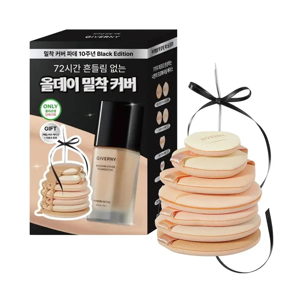 密着カバー ファンデーション 3color(+パフ7枚) #SPF30 #PA++ #Black edition