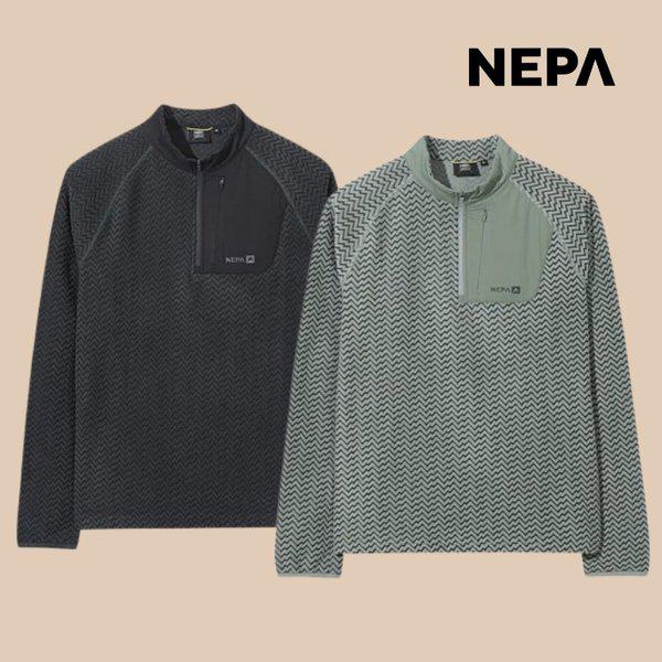 男性用冬モックネック エリ ジップアップ Tシャツ 登山 ミッドレイヤー 7L75405