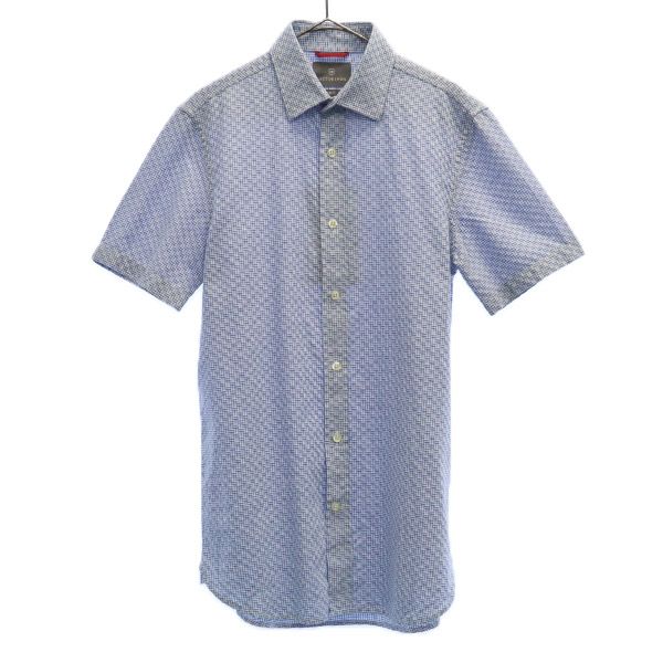 未使用 総柄 半袖 シャツ XS ブルー系 メンズ