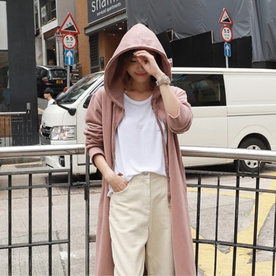 【取寄：納期2週間】ロングパーカー レディース パーカー アウター 大きいサイズ きれいめ 韓国 オルチャン ロングパーカー レディース パーカー アウター 大きいサイズ きれいめ 韓国 オルチャン