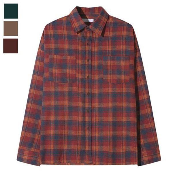 メンズ春秋ベラクロップチェックシャツAC-SHA-Q080-ワイン