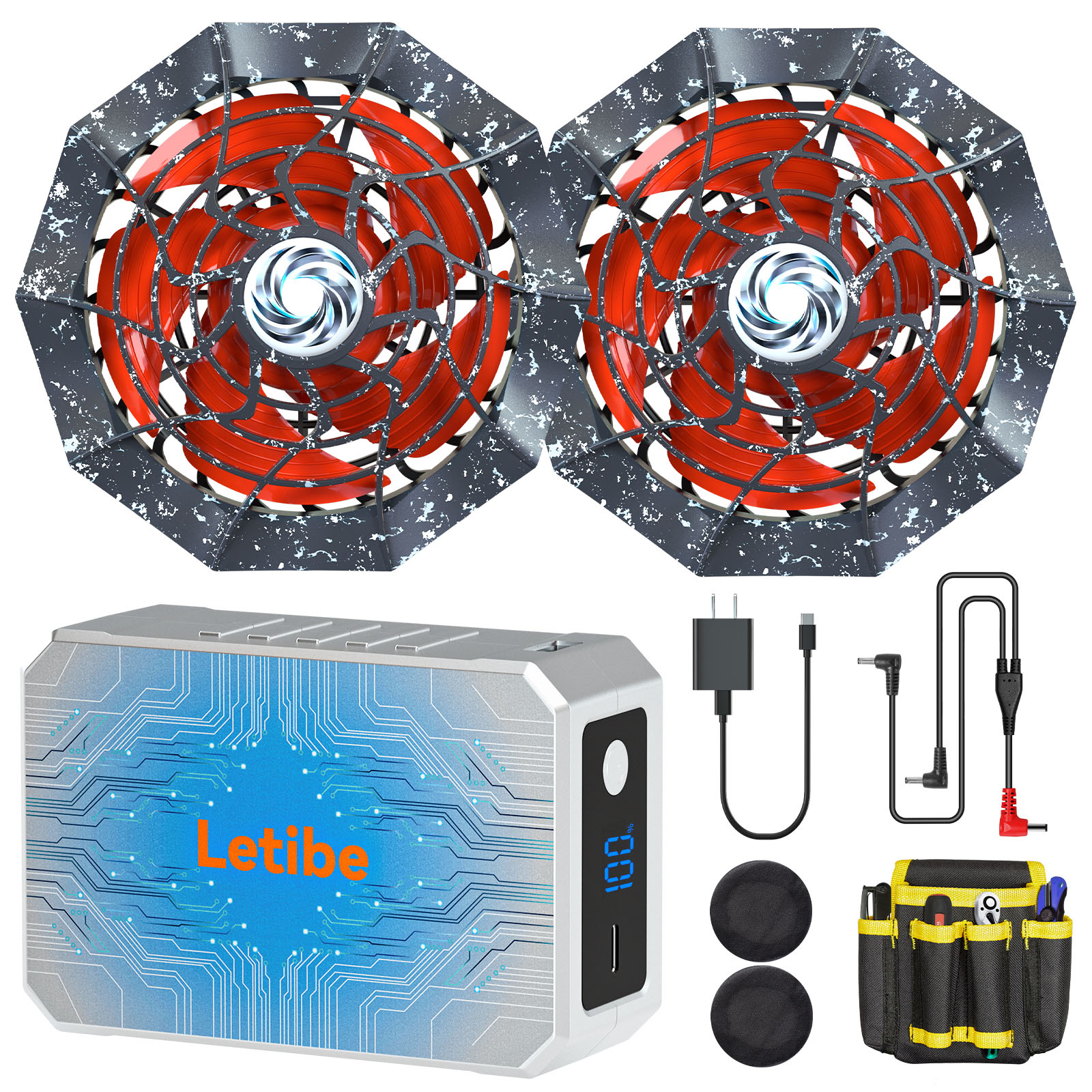 36000mAh 42V 最強空調作業服用 バッテリー 16Vから42Vまで調節可能 AI機能搭載 デュアルコントロールモード 30W超高速充電 発火防止アルミ加工 PSE認証済 夏服 作業ジャケット