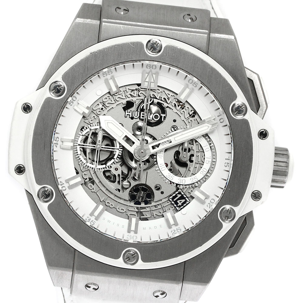 ウブロ HUBLOT 701.NE.0127.GR キングパワー ウニコ チタニウム クロノグラフ メンズ ストラップ交換済! 良品 _781035【中古】