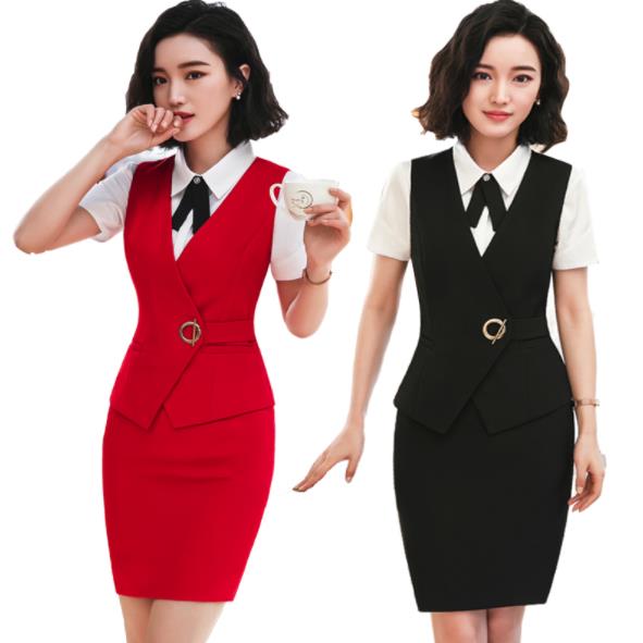 4色 ベスト レディース 通勤オフィス 入学式に七五三 OL 大きいサイズ トップス 制服 事務服 ビジネス 細身 大きいサイズＳ-ＸＸＸＬセットベスト＋スカート＋シャツ フォーマル