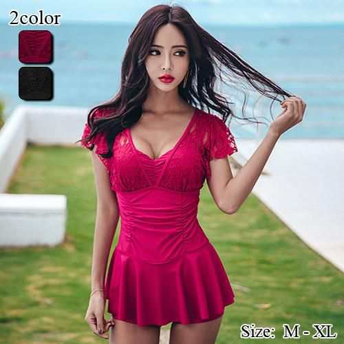 【グラシア】 水着 ワンピース レディース ビーチウェア スイムウェア 流行 海 プール オフショル レモンパッド ストラップ チュール パッド フェミニン フラワーレース クチュールライク 華奢 安