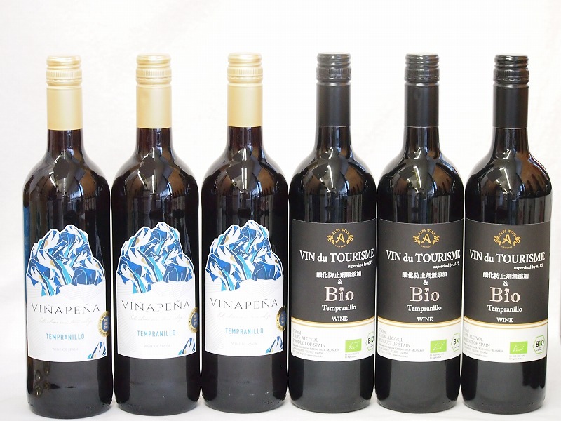 イタリアチリ赤ワイン6本セット(ヴァンドゥツーリズム酸化防止剤無添加&Bioテンプラニーリョ赤 ヴ