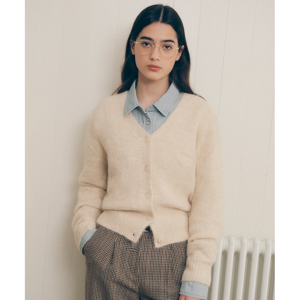 ROLAROLA ヘアリー V ネック カーディガン ベージュ
