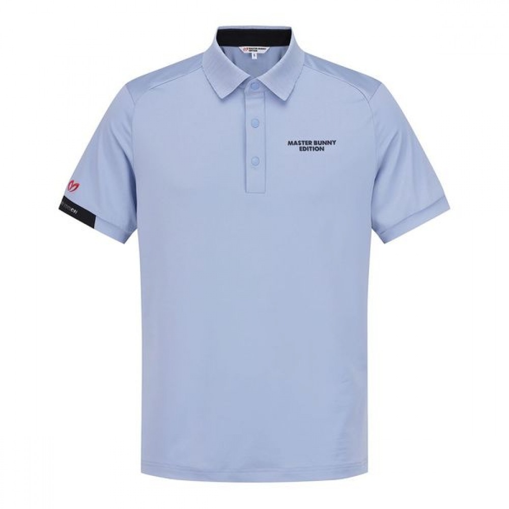 [マスターバニー] メンズニットカラー無地半袖Tシャツ