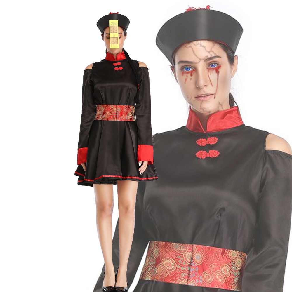 ハロウィンコスプレ衣装血まみれゾンビ吸血鬼中国レトロ刺繍プリント公式制服ゾンビドレス