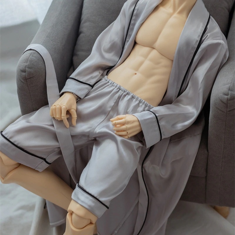 BJD 球体関節人形用衣装 1/3 1/4 1/6 ドール服 ネグリジェ 3点 シルバーグレー パジャマセット 70cm+/POPO68/MSD/幼SDサイズドール用 ドールウェア