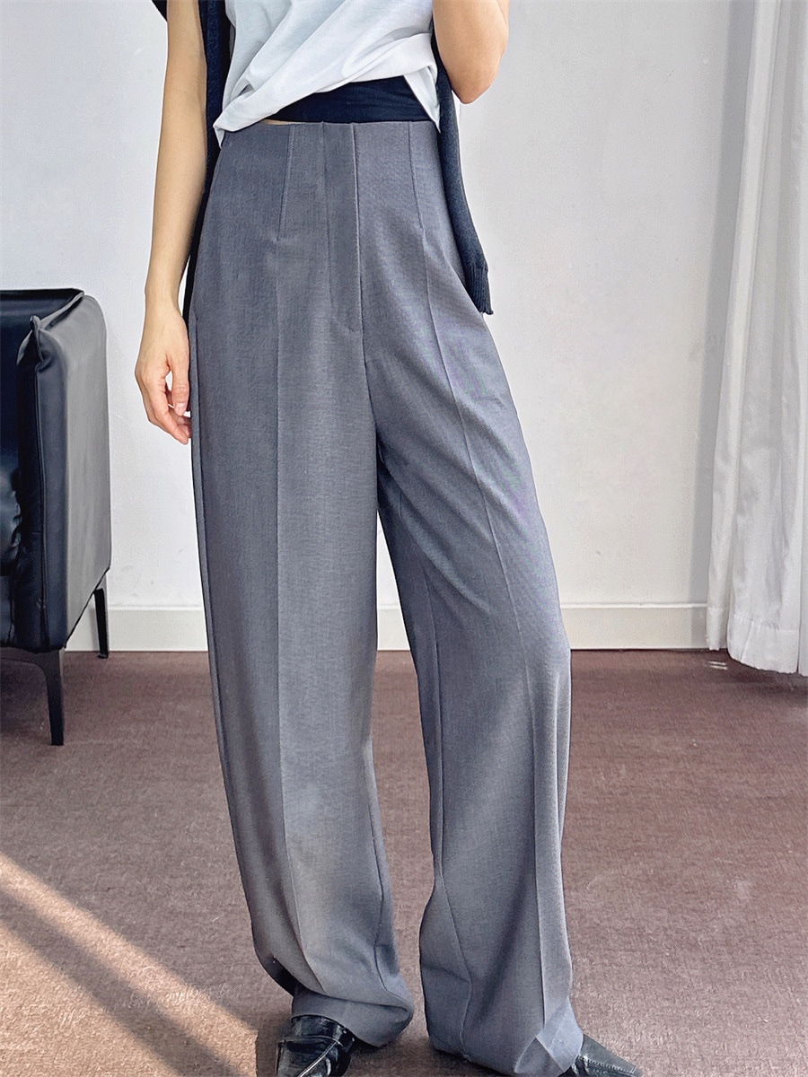 グレーのワイドパンツ女性垂れ下がった感高級感の新しいモデルのストレートのスーツのズボンの高いウエストのカジュアルなウエストのズボンです