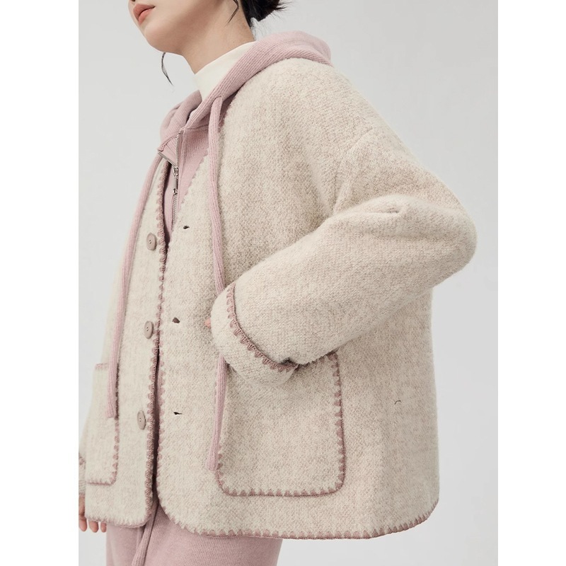 気品フレンチファーコート女性のデザイン感ゆったりショートラシャコートデザイン感