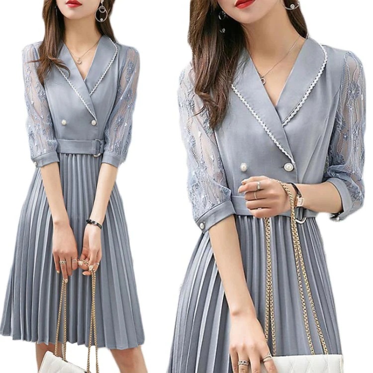 プリーツワンピース レディース 夏 半袖 レースワンピース ロングワンピース 切り替え 着痩せ Aライン シンプル カジュアル 送料無料 おしゃれ フォーマル オフィス おでかけ