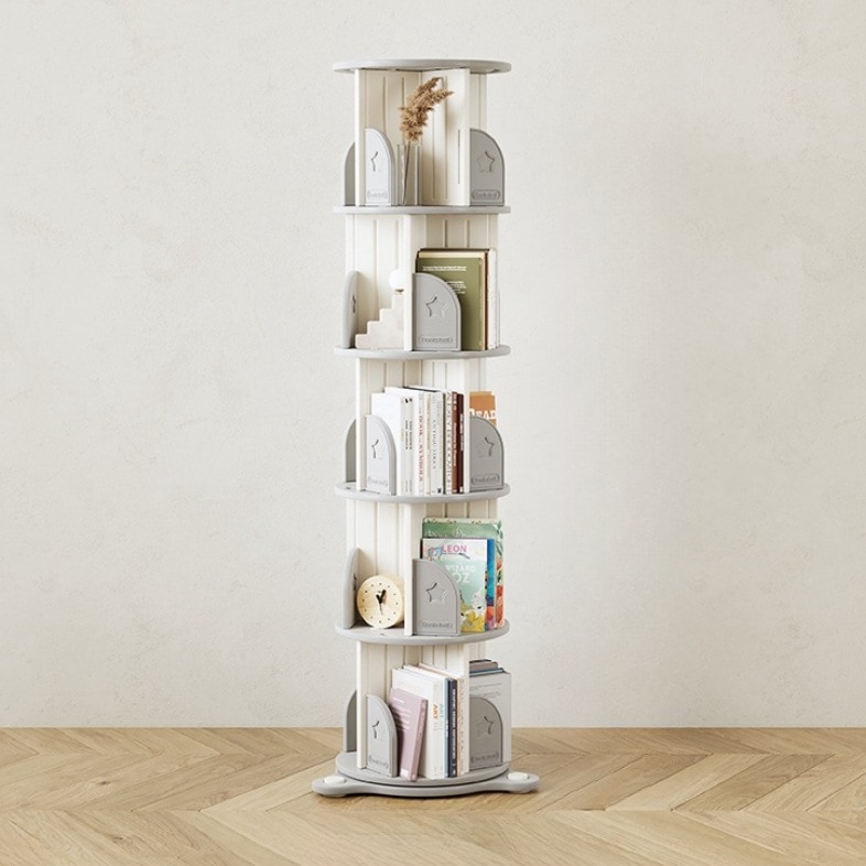 【5段】回転式本棚 飾り棚 絵本棚 360回転本棚 コミック収納棚 本棚 HDPE製 大容量 回転ラック 組立簡単 省スペース 3段 子ども部屋収納
