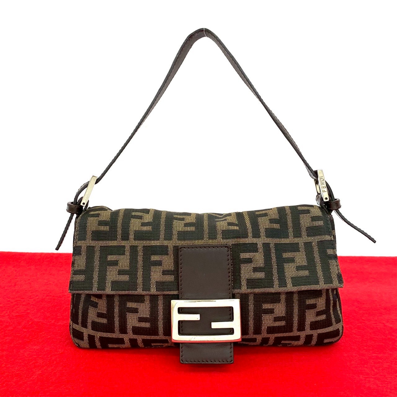 ヴィンテージ マンマバケット ズッカ FF 柄ショルダーバッグ キャンバス レザー ブラウン 35070