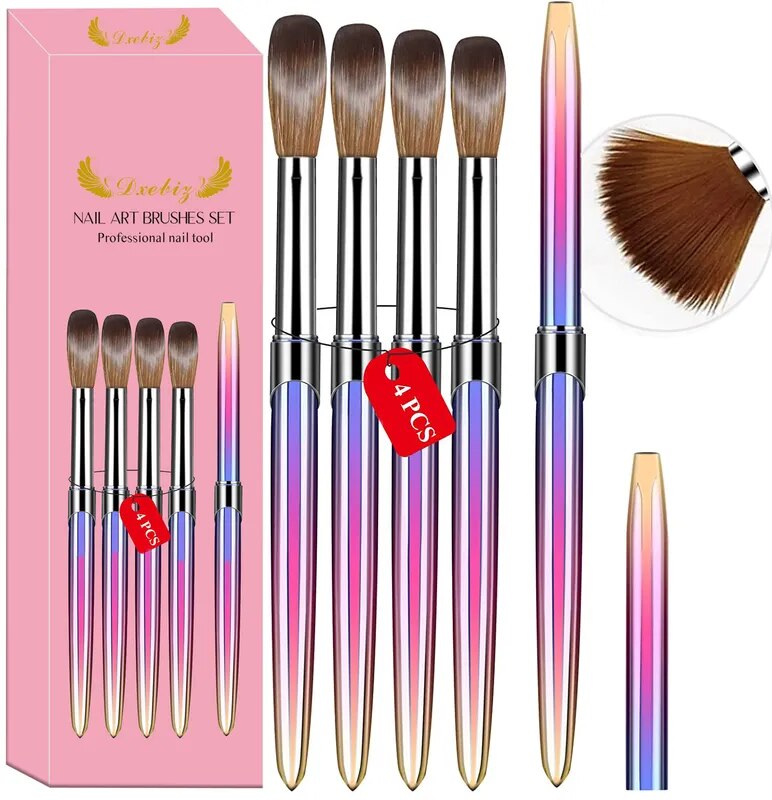 Kolinsky-アクリルネイルブラシセット サイズのパウダーアプリケーション用ブラシ サロン用 家庭用 4ユニット Gradation