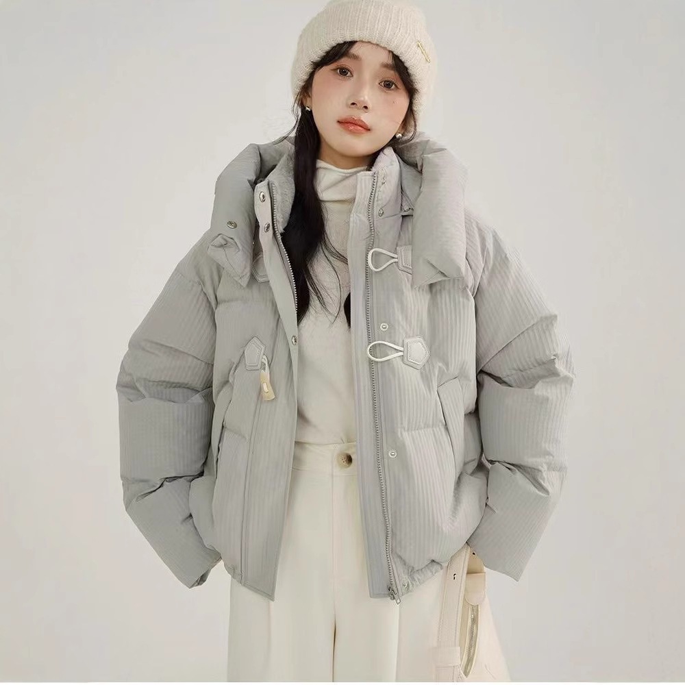 綿服女性ショートダウン綿服女性2025冬三防は厚くて暖かい牛角を厚くします