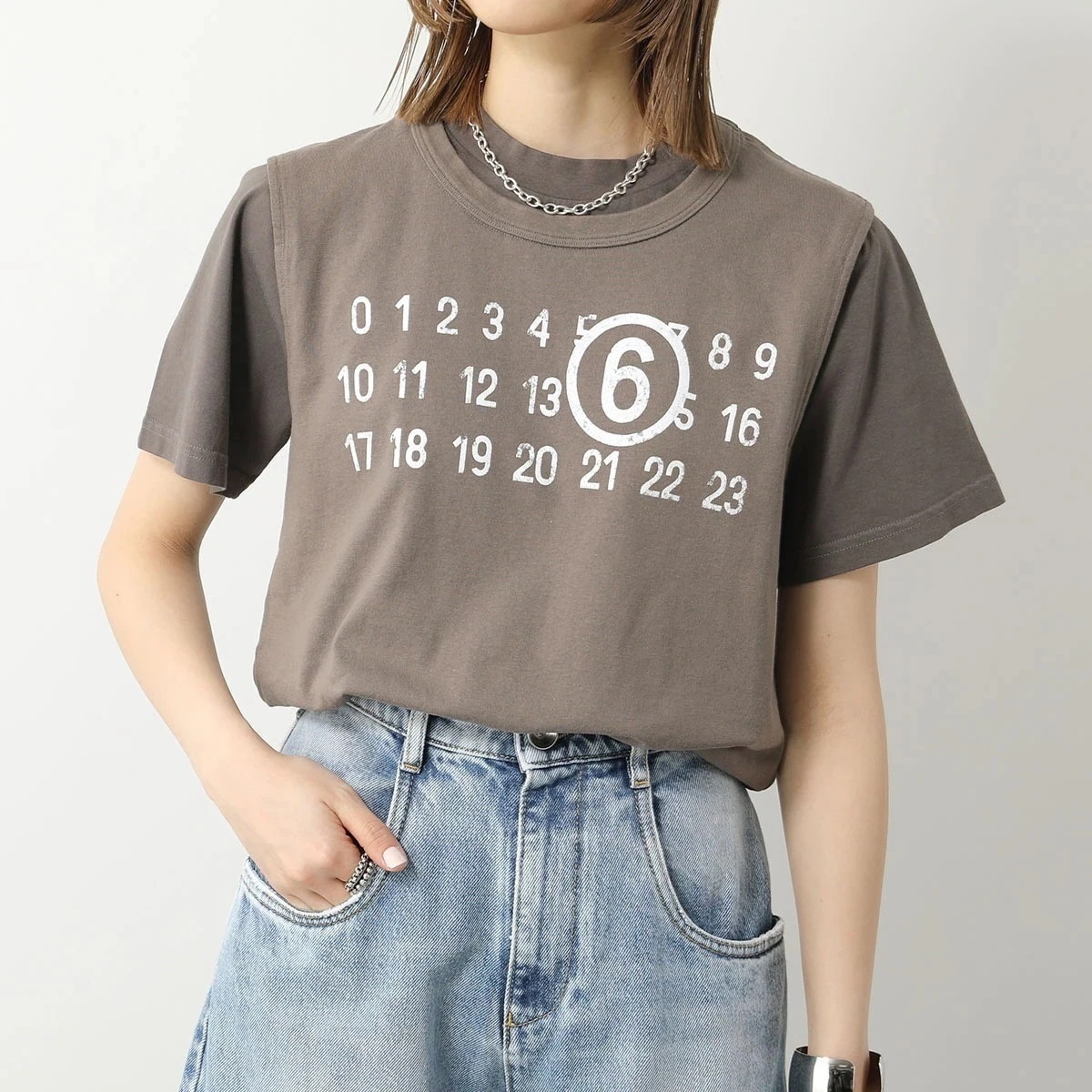 MM6 エムエムシックス メゾンマルジェラ Tシャツ SH0GC0001 STJ391 レディース 半袖 カットソー ナンバリングロゴT ツーレイヤー クルーネ