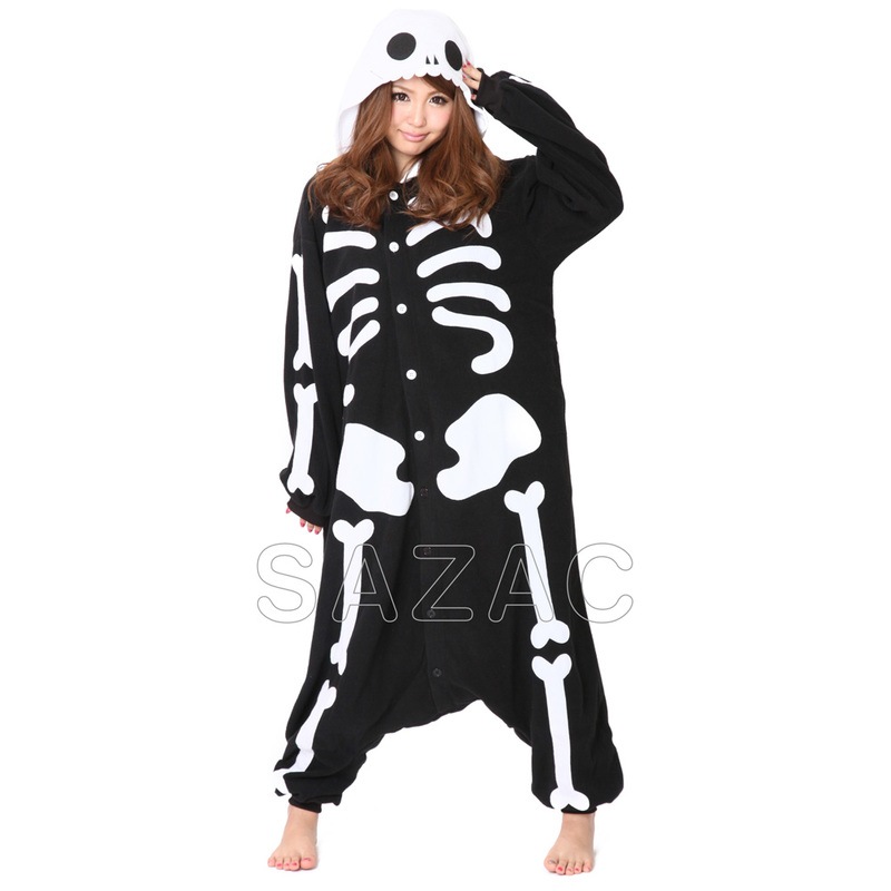 コスプレ 仮装 SAZAC(サザック) フリース着ぐるみ ガイコツ 【 コスプレ 衣装 ハロウィン 仮装 コスチューム 可愛い パジャマ レディース 着ぐるみ 大人用 メンズ 骸骨 怖い 男女兼用 女