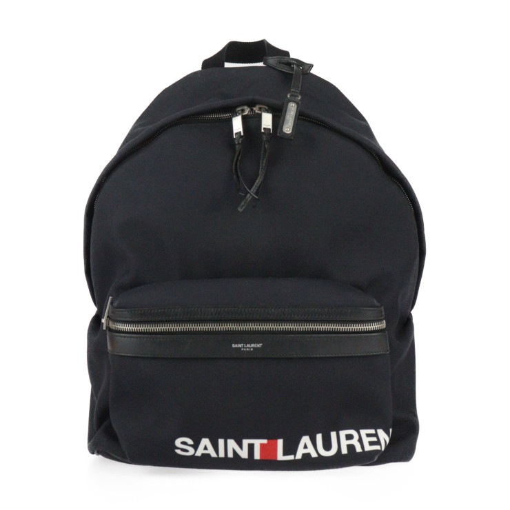美品 SAINT LAURENT PARIS サンローランパリ リュック・デイパック 465448 バックパック キャンバス レザー ブラック シルバー金具 ロゴ 本物保証 中古