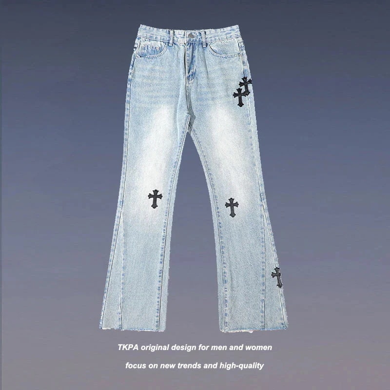 メンズ ジーンズ 韓国系ストリートス メンズ デニムパンツ 十字架 ステッチ Gパン デニム メンズ