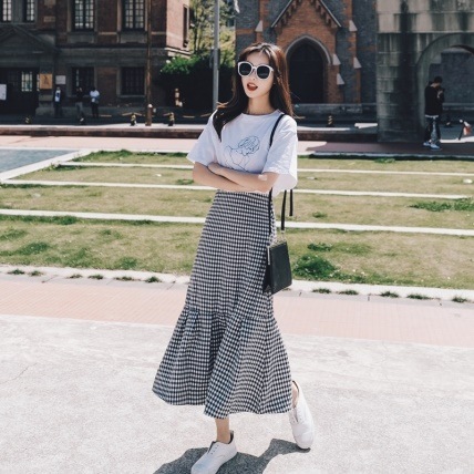 開店記念セール Tシャツ スカート ギンガムチェック セット クルーネック ミモレ丈 コーディネートセット セットアップ カラー ホワイト Www Watchmycompetitor Com