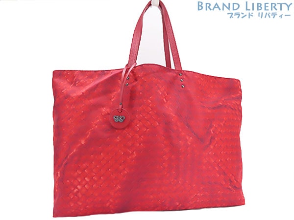 新品同様ボッテガヴェネタイントレッチオリュージョントートバッグショルダーバッグダークレッドナイロンレザー299876