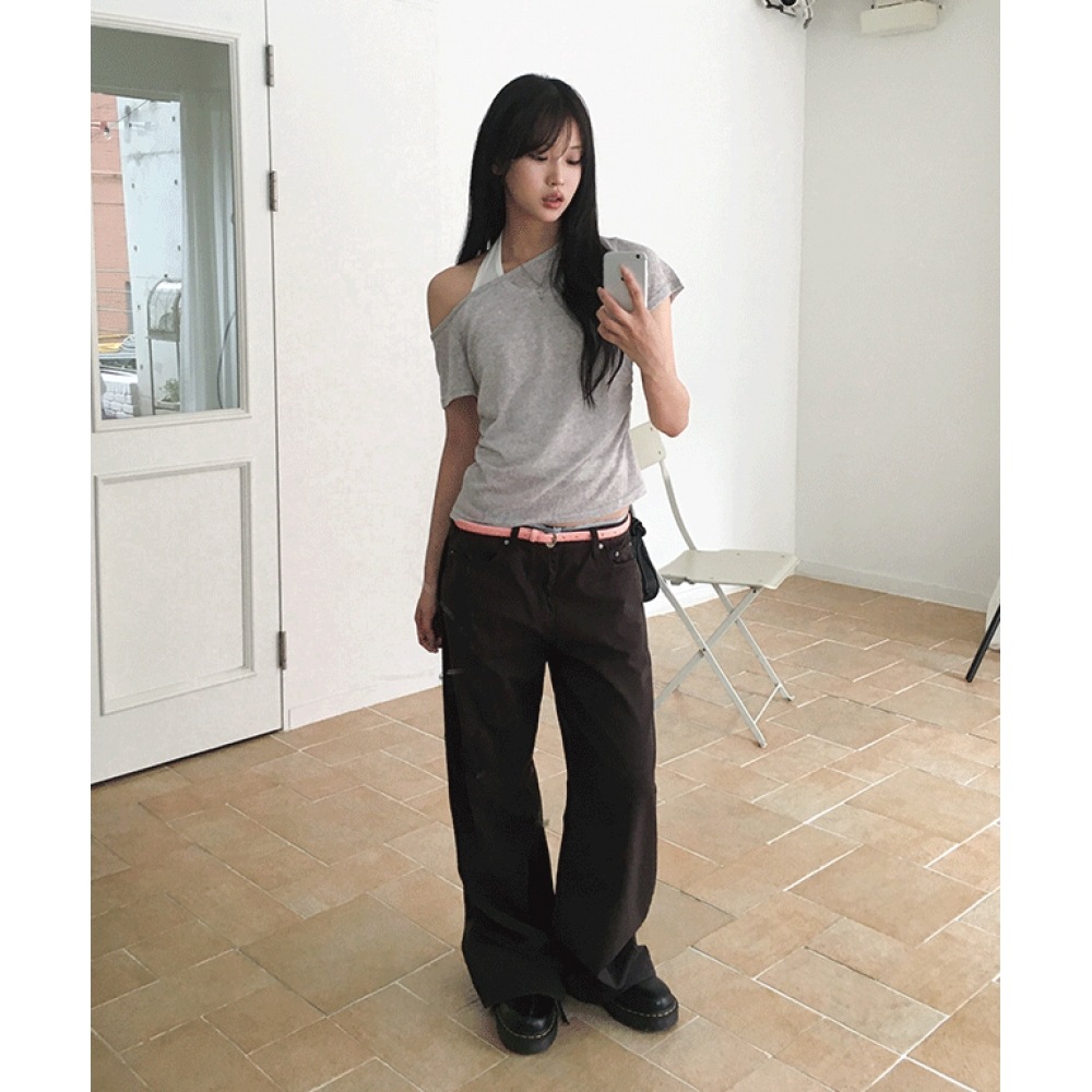 DAILYJU ペパリンレースサギングワイドコットンパンツ