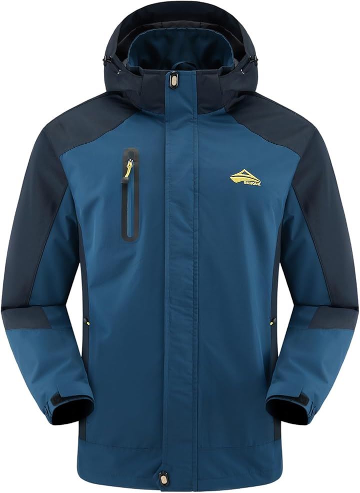 雨風に強い アウトドアジャケット メンズ 登山ウェア 防水 登山服 ウインドブレーカー マウンテンジャケット 防風 撥水(ネイビー, L)