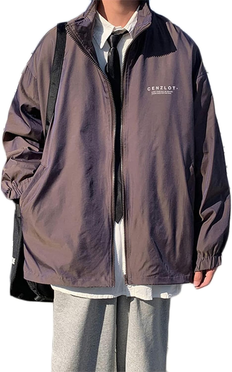 ジャケット 春秋 トレーナー メンズ 学生 原宿風 反光 光沢 カジュアル シンプル カッコイイ 丈長め ビッグシルエット 体型パカー フード付き ジップアップ 柔らかい オシャレ 通気 防風 デイリ