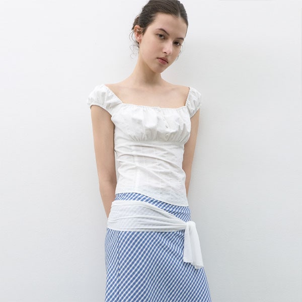 COTTON SLIM SHIRRING BLOUSE (BL-4408)