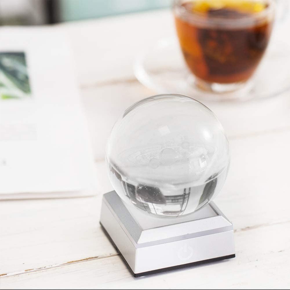 宇宙 クリスタル ボール 80mm 太陽系 水晶玉 八つ惑星 インテリア 置物 ベッドサイドランプ