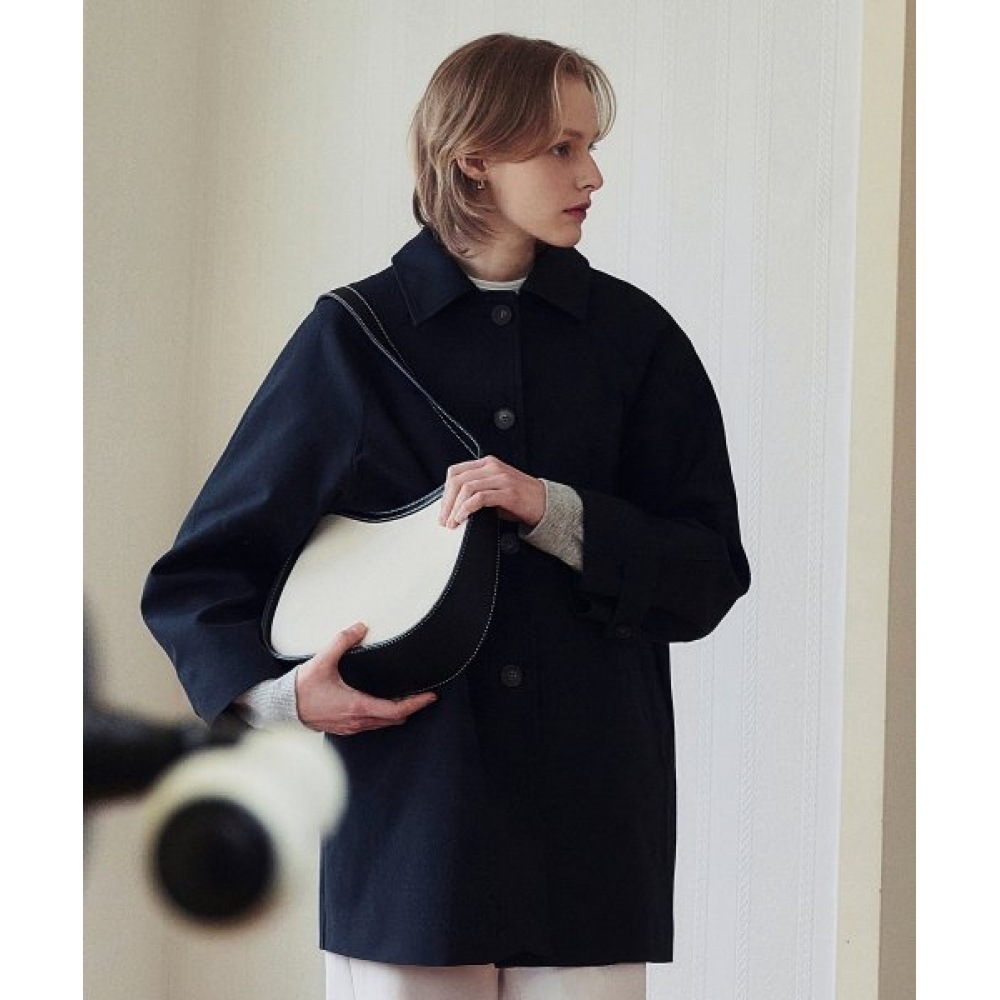 LOEIL コットンシングルハーフコート-ネイビー