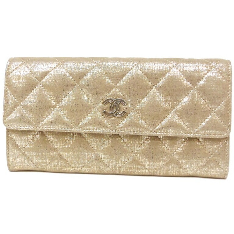 残りわずか】 CHANEL 長財布 【中古】(58394 ﾒﾀﾘｯｸｺﾞｰﾙﾄﾞ かぶせ型 ｺｺ