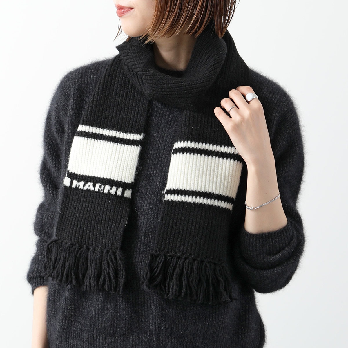 MARNI KIDS マルニ キッズ マフラー M01240 M00T0 レディース ガールズ ニット ウールブレンド ロゴ フリンジ ストール 0M900