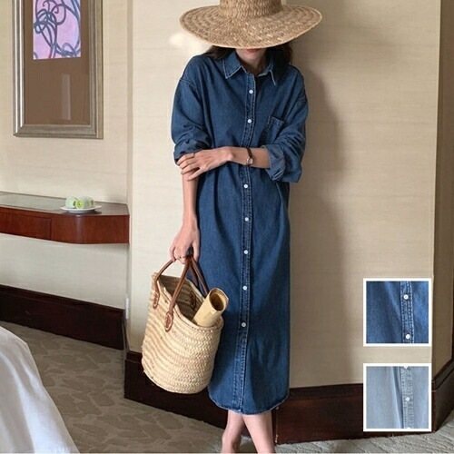 ワンピース カジュアル ロング マキシ丈ワンピ 韓国 ファッション レディース 春 夏 カジュアル コーデ シンプル 定番 セレカジ 20代 30代 40代 2025 デニム オーバーサイズ ミ
