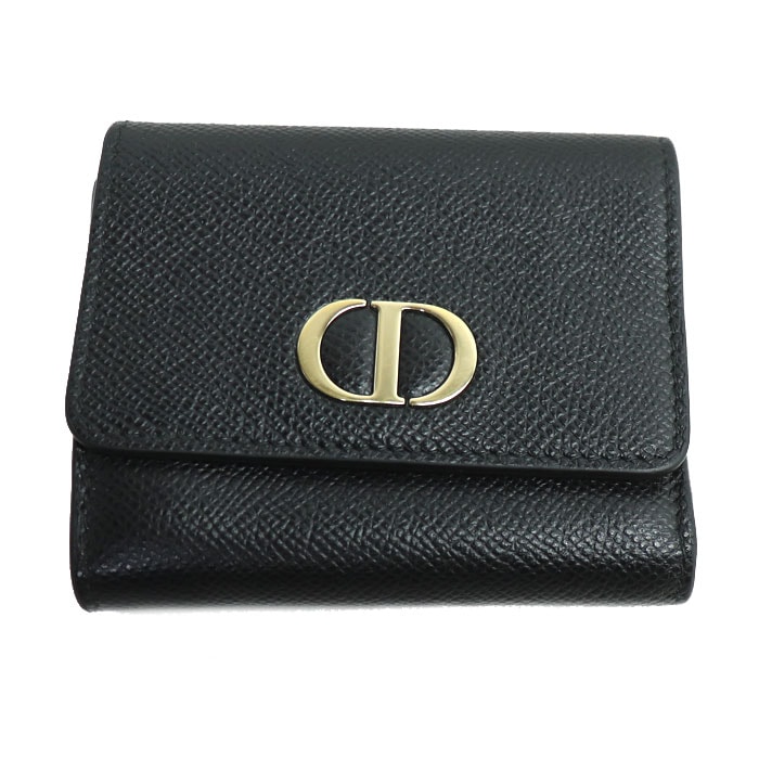 Christian Dior クリスチャンディオール 30モンテーニュ ロータス コンパクトウォレット 三つ折り財布 ブラック S2057OBAE-900U レディース 中古