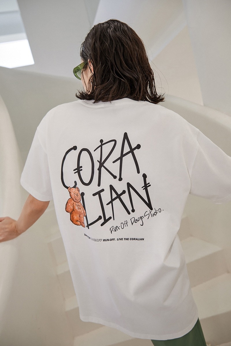 [ランオフ]ブラウンベア マッシュ 綿Tシャツ_ホワイト[CRTC1195]